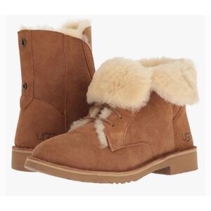 UGG Quincy Boot Women Size 7 Chestnut Suede Shearling Lace Up‎